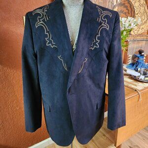 Men’s Western Circle S Sports-coat Jacket 48L Black Ultrasuede Boot Stitched